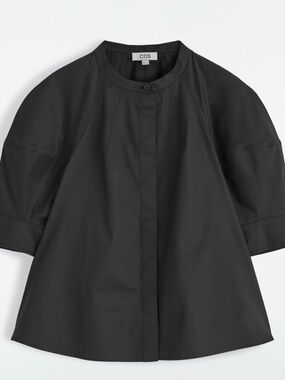 COS Puff-Sleeve Blouse – Black (EU 38 / Medium) | Cotton Poplin Shirt